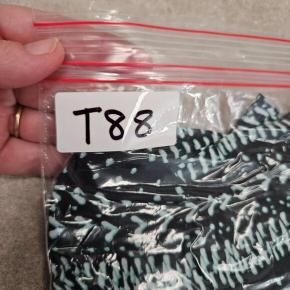 Lauren Conrad Bow Tie Keyhole Tie Short Sleeve Dark Grey ish Black Teal Top M - Picture 9 of 9